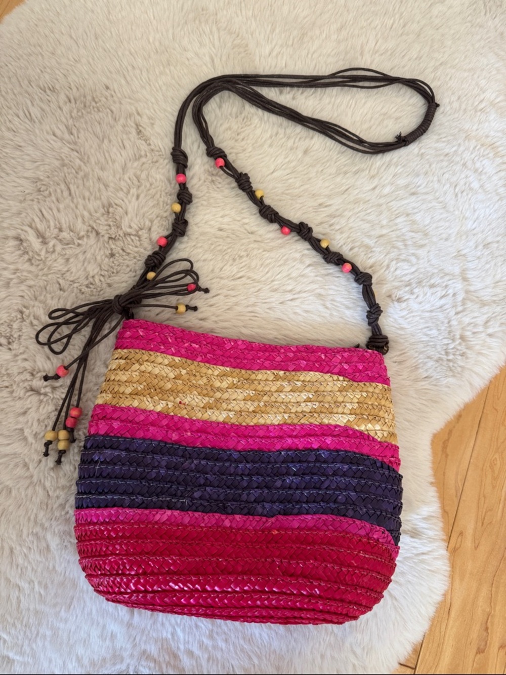 Handwoven Pink Straw Crossbody Bag